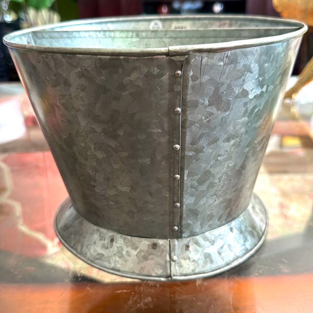 Pottery Barn Rustic Galvanized Metal Tabletop Party Bucket Planter with Divider